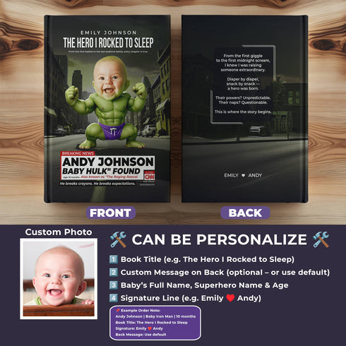 Personalized Baby Hulk Notebook – Funny Superhero Journal with Custom Photo & Name